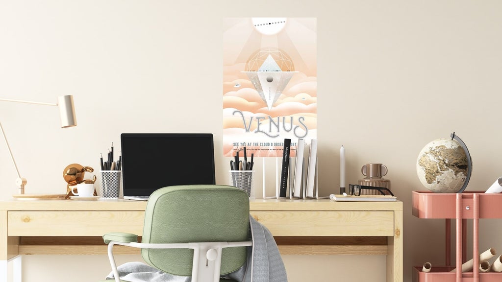 A free-to-print poster created by NASA's design team depicts an observatory located on Venus.